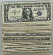Large lot of 90 Series of 1957 $1 Blue Seal Silver Certificat