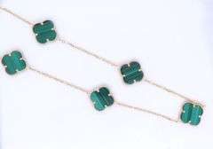 14kt Yellow Gold 5 Clover Malachite Necklace