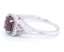 Fantastic White Gold Rhod Garnet and Diamond Halo Ring