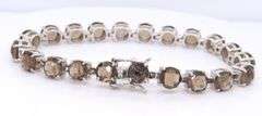 925 Sterling silver round brilliant cut smokey quartz tennis bracelet