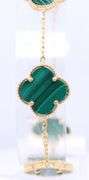 14kt yellow gold malachite five clover bracelet