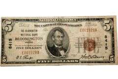 $5 Bloomington Indiana  National Bank  1929 Series National Note