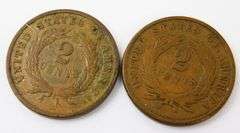 2 - U.S. 2 Cent Coins, 1865 & 1868