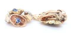 Vintage Yellow Gold Blue Sapphire and Diamond Earrings