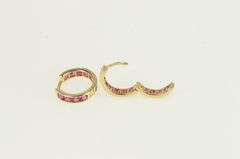 14K Yellow Gold 11.9mm Syn. Ruby Huggies Hoop Earrings