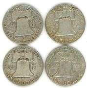4 Different Silver Franklin Half Dollars: 1951-1963