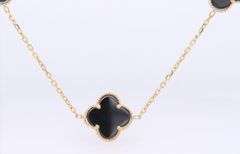 Black Onyx 5 Clover 14kt Yellow Gold Necklace