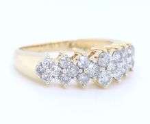 Sparkling Yellow gold 1ctw three row diamond band