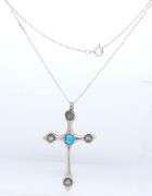 925 Sterling silver turquoise cross pendant on rope chain necklace