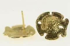 14K Yellow Gold Sand Dollar Sea Shell Beach Motif Stud Earrings