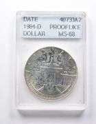 MS68 PL 1984-D Olympic Commemorative Dollar Accugrade Collectible Slab