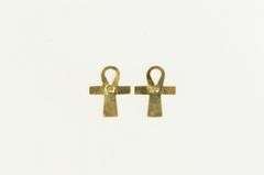 14K Yellow Gold Ankh Egyptian Symbol of Life Stud Earrings
