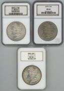 Super near Gem BU trio of diff. Morgan Silver Dollars. NGC MS64