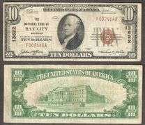 $10 1929-1 NBN=BAY CITY, MI= NB BAY CITY=Ch 13622=10 YRS SINCE PUBLIC OFFERED=VF