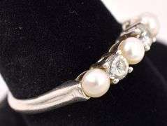 Sterling Silver Pearl and CZ Gemstone Ring