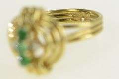 14K Yellow Gold Emerald Diamond Layered Geometric Ring