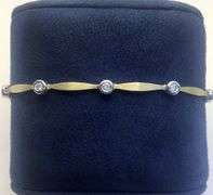 LADIES 14K TWO TONE BAR LINK DIAMOND TENNIS BRACELET