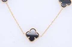 Black Onyx 5 Clover 14kt Yellow Gold Necklace