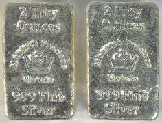 2 Vintage Monarch Precious Metals 2 Troy Oz Silver Bars