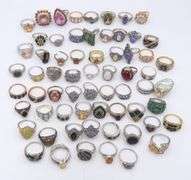 Big group lot of vintage 925 sterling silver gemstone rings