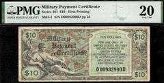 $10 Military Payment Certificate Series 481, First Printing PMG Very Fine 20
