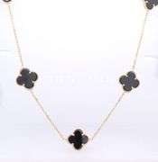 Black Onyx 5 Clover 14kt Yellow Gold Necklace