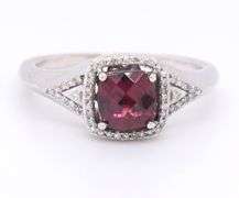 Fantastic White Gold Rhod Garnet and Diamond Halo Ring