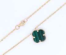 14kt Yellow Gold 3 Clover Malachite Necklace
