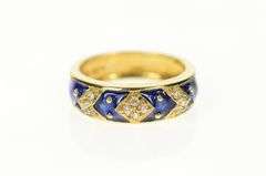 14K Yellow Gold Royal Blue Enamel CZ Statement Band Ring