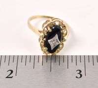 Vintage 10K Yellow Gold Diamond and Black Onyx Gemstone Ring