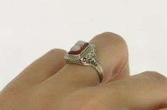 18K White Gold Art Deco Filigree Squared Agate Cameo Ring