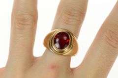 10K Yellow Gold Oval Syn. Ruby Retro Men's Statement Ring