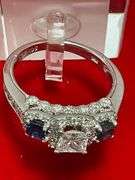 CERTIFIED 14K HITE GOLD DIAMOND AND SAPPHIRE RING