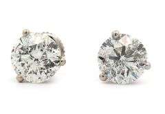 3.24ctw Round Diamond Solitaire Stud Earrings in 14K