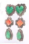 Vintage 925 sterling silver signed turquoise and coral dangle earrings