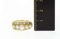 14K Yellow Gold 0.46 Ctw Art Deco Pearl Diamond Halo Ring