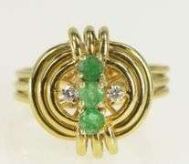 14K Yellow Gold Emerald Diamond Layered Geometric Ring