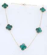 14kt Yellow Gold 5 Clover Malachite Necklace