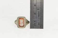 18K White Gold Art Deco Filigree Squared Agate Cameo Ring