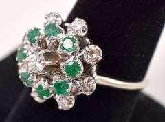 Colorful 14K White Gold Diamond and Emerald Ring