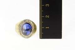 10K Yellow Gold 6.75 Ctw Oval Sapphire Diamond Halo Retro Ring
