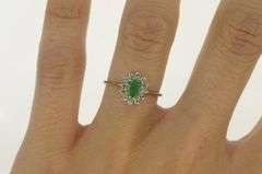 14K White Gold Oval Emerald Diamond Halo Engagement Ring