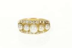 14K Yellow Gold 0.46 Ctw Art Deco Pearl Diamond Halo Ring