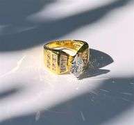 WOW!!!  Ladies Sparkling 14 Kt Yellow Gold Plated Rare 3.35 Ct Marquis Cut Lab Simulated Diamond Ring