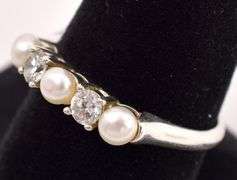 Sterling Silver Pearl and CZ Gemstone Ring
