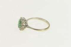 14K White Gold Oval Emerald Diamond Halo Engagement Ring