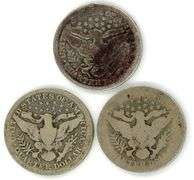 3 Different Barber Silver Quarters: 1899, 1900, & 1903
