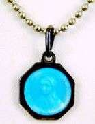 French Blue Enamel Madonna Pendant & Sterling Chain