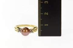14K Yellow Gold Pearl Fancy Diamond Cluster Statement Ring
