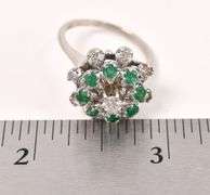 Colorful 14K White Gold Diamond and Emerald Ring